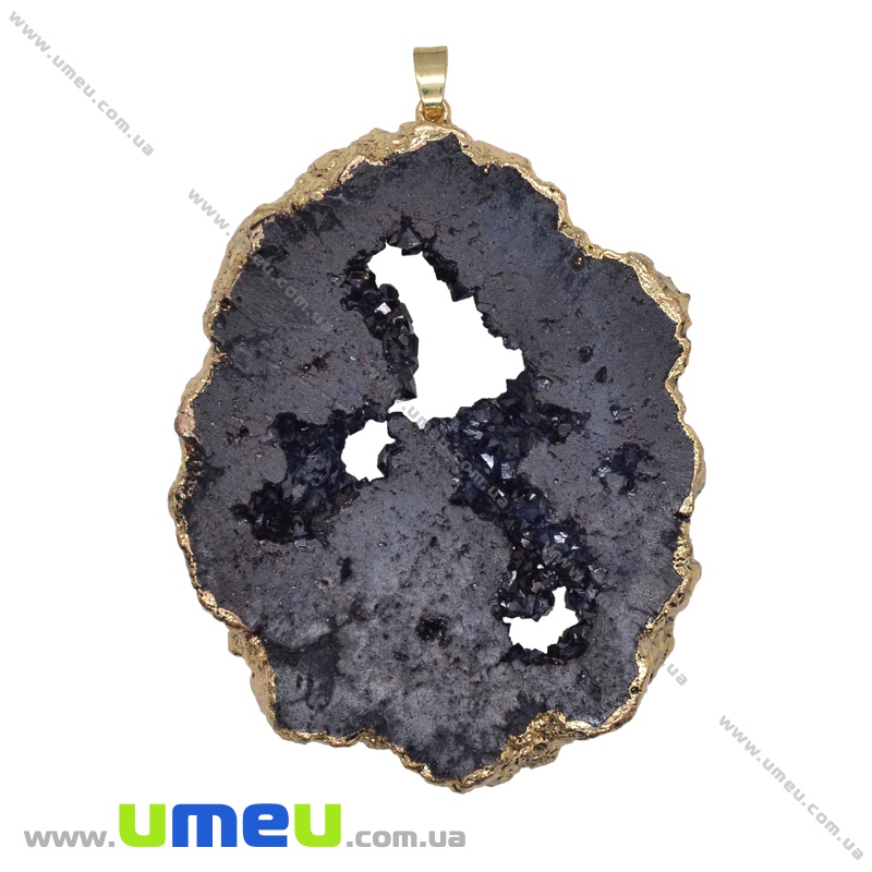 Підвіска з натурального каменю, Друза агату, Чорна, 86х61 мм (POD-034061)