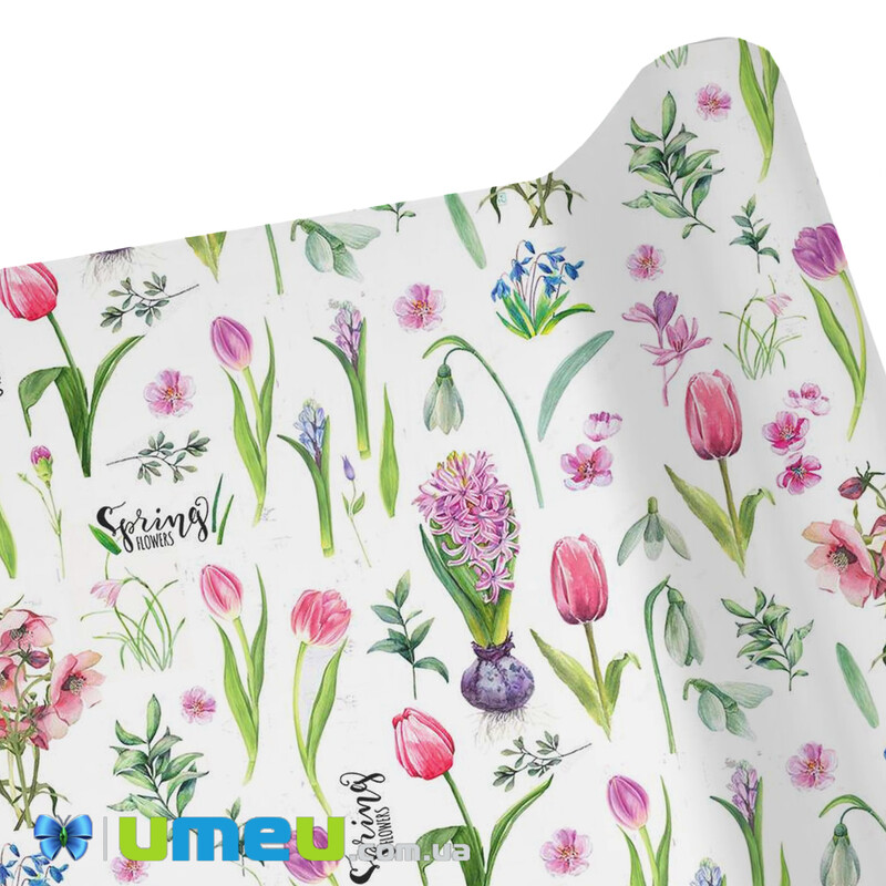 Пакувальний папір Квіти, Біла, 68х100 см (UPK-041956)