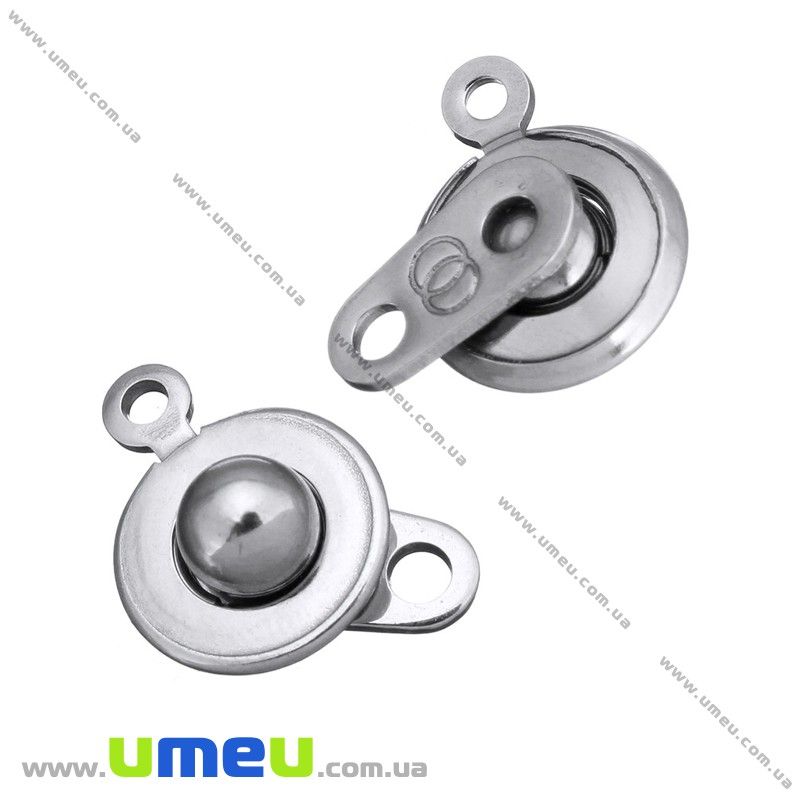 Замок-кнопка з нержавіючої сталі, 15х9 мм, Темне срібло (STL-028374)