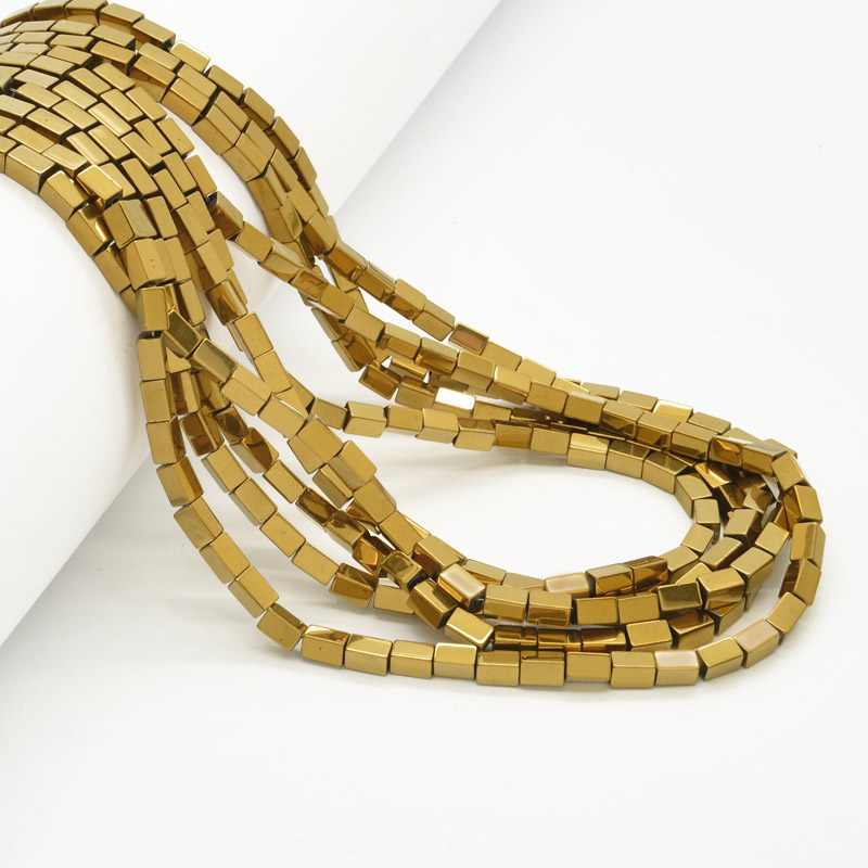 Намистини Гематит, Нат. кам., Прямокутник, 3х5 мм, З покриттям, Золотисті (BUS-054012)