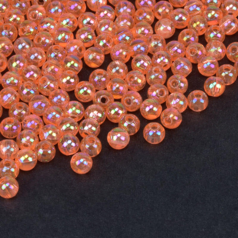 Намистини акрилові Прозорі райдужні, Круглі, 4 мм, Помаранчеві (BUS-059700)