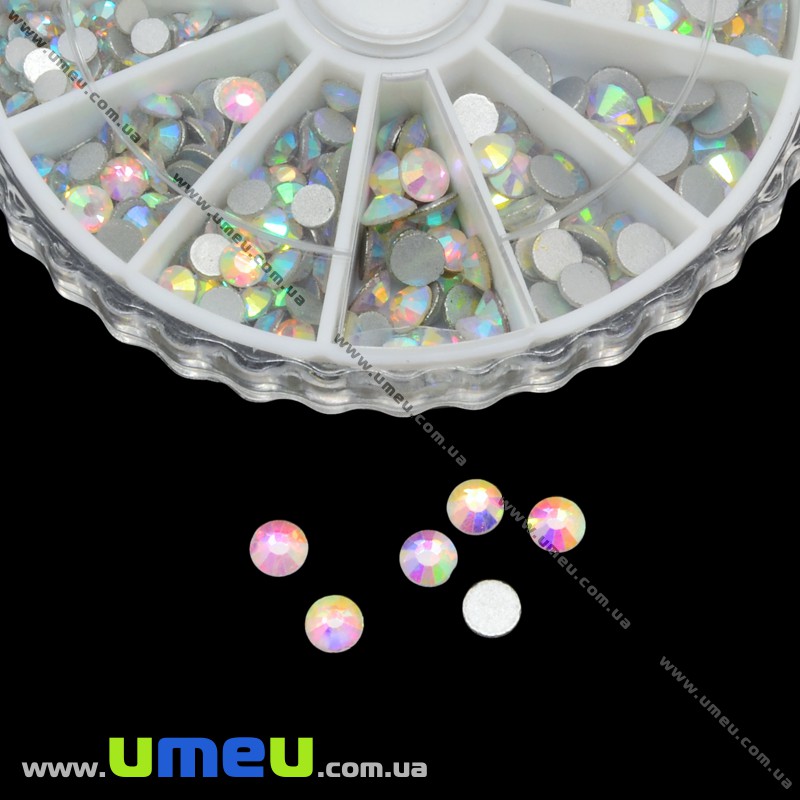 Набор стеклянных страз в контейнере, Белый АВ (STR-012714)