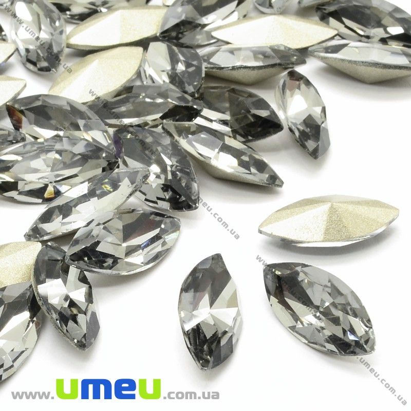 Ріволі скляний, Човник гранований, 15х7 мм, Сірий (KAB-025830)