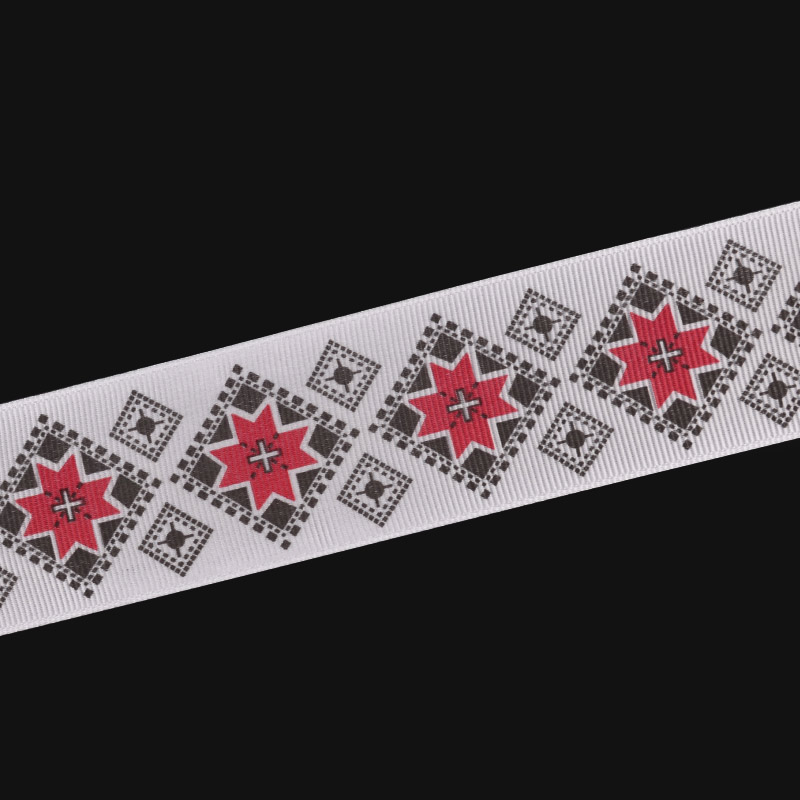Репсова стрічка з малюнком Ромби червоні, 40 мм, Біла (LEN-054902)