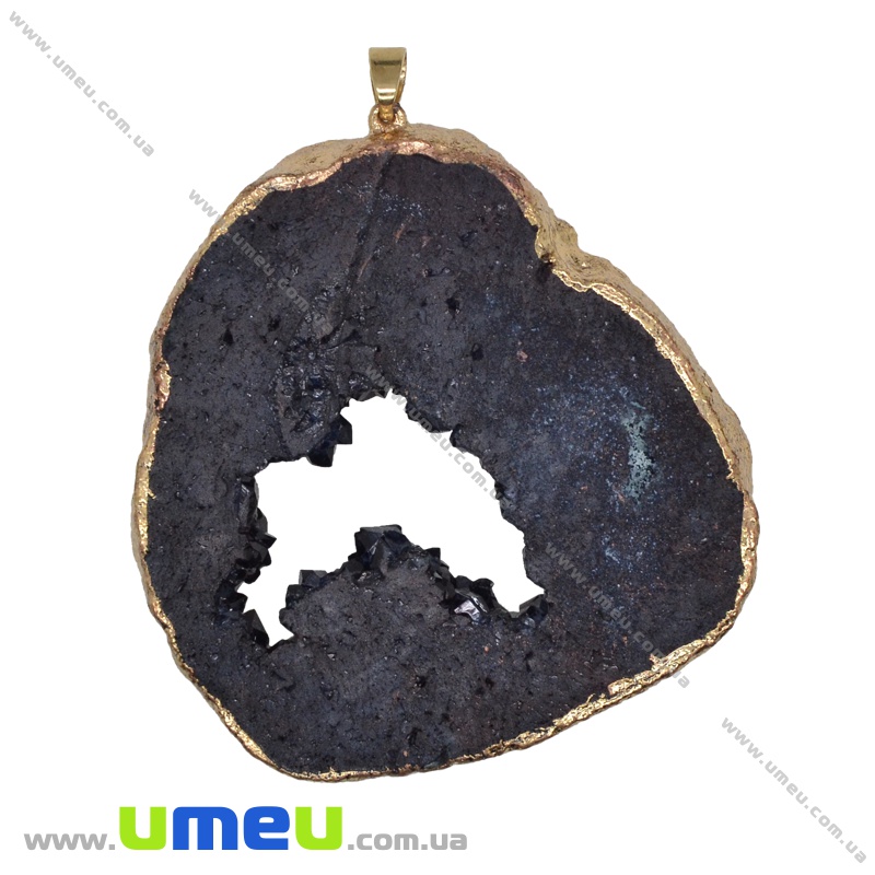 Подвеска из натурального камня, Друза агата, Черная, 76х66 мм (POD-033875)