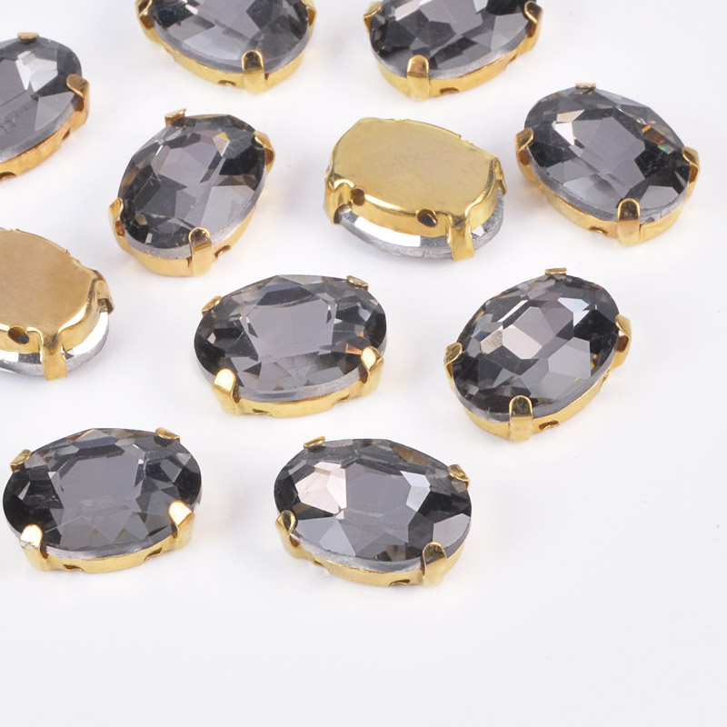 Шатон овальний 14х10 мм, Золото, Сірий (KAB-052983)