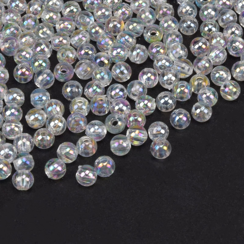 Намистини для сумок ОПТ, Акрилові, Прозорі райдужні, Круглі, 4 мм, Прозорі (BUS-059736)