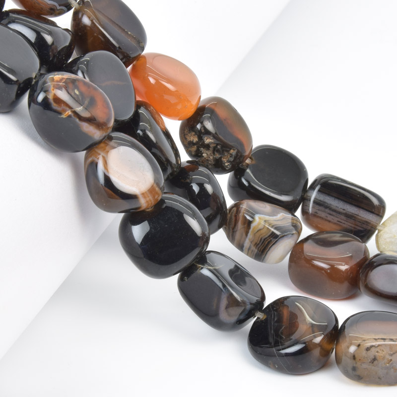Намистини Агат коричневий, Натур. камінь, 13-16 мм, 19 см (BUS-058145)