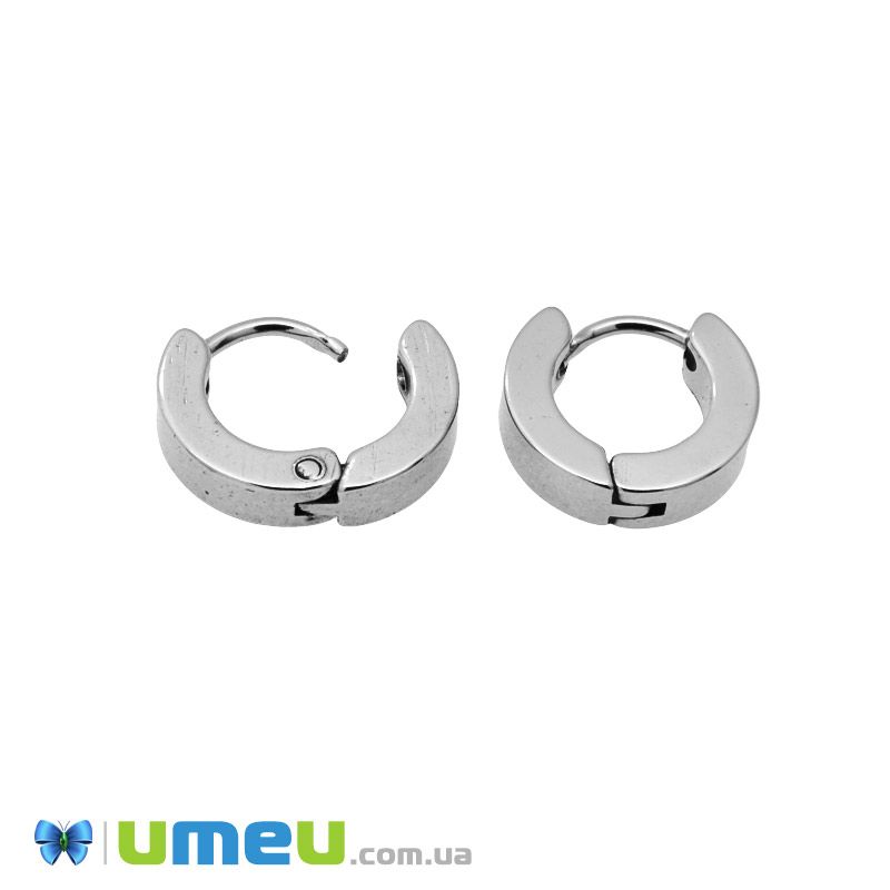 Сережки-кільця Huggie з нержавіючої сталі, 11,5х10х3 мм, Темне срібло (STL-047279)