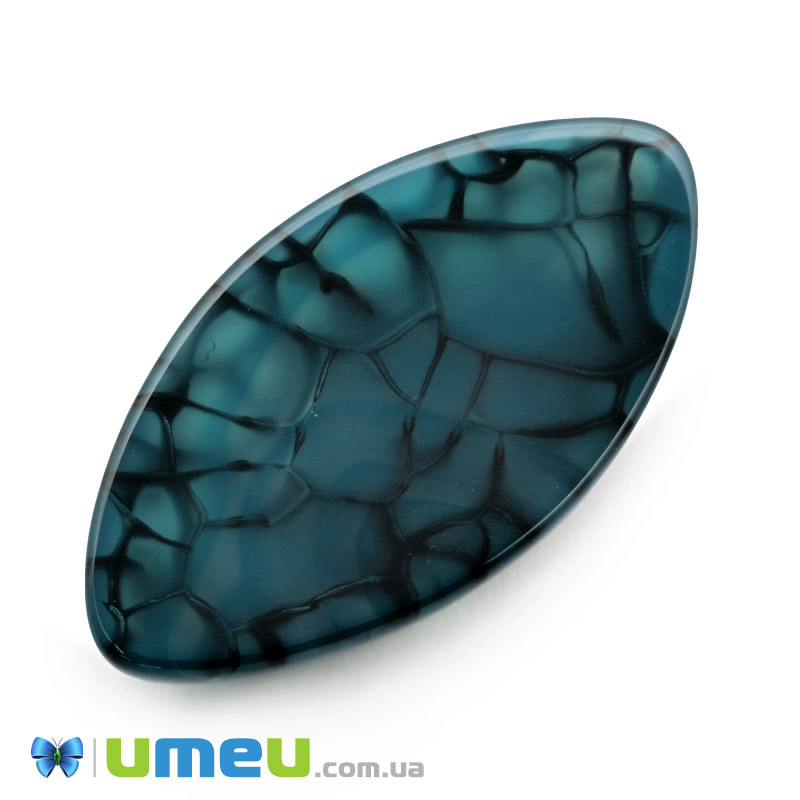 Кабошон нат. камінь Агат Вени Дракона синій, Овал, 39,8 х20,3 мм (KAB-042794)