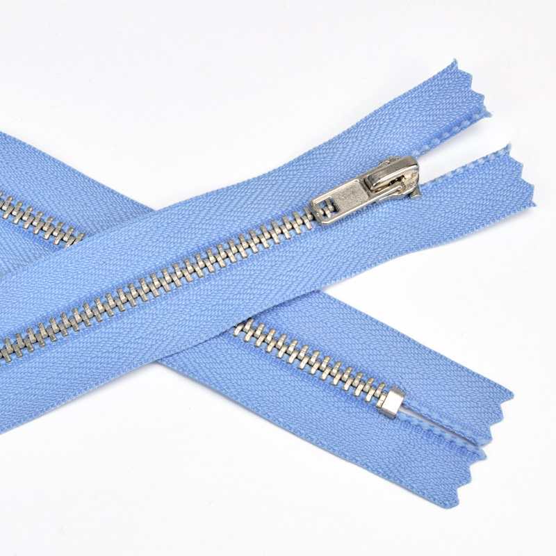 Молния брючная металлическая неразъемная, 18 см, Тип 4, Голубая, Серебро (ZIP-060428)