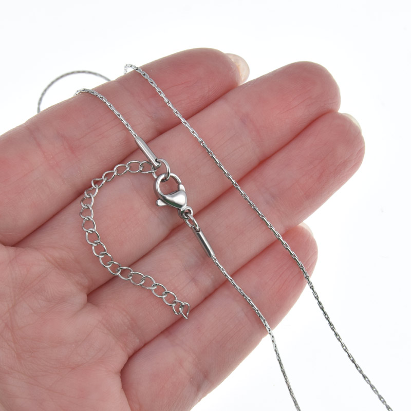 Основа на шею из нерж. ст. с удлинителем, Темное серебро, 0,9 мм, 45 см (STL-058334)