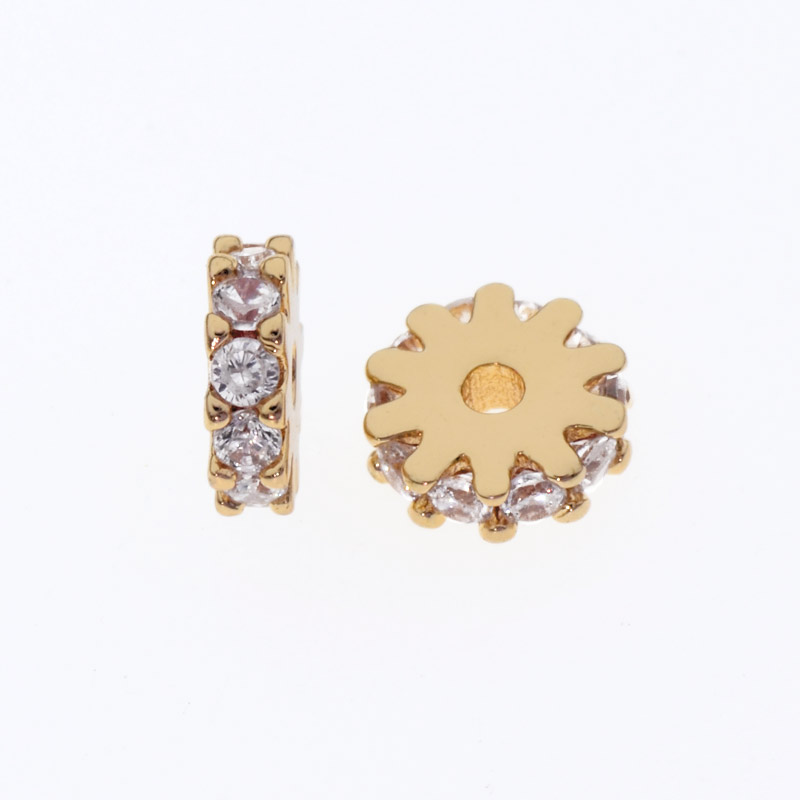 Намистина-розділювач, 6 мм, Латунь з покриттям 14 kt, Стрази куб. цирконій (BUS-055909)