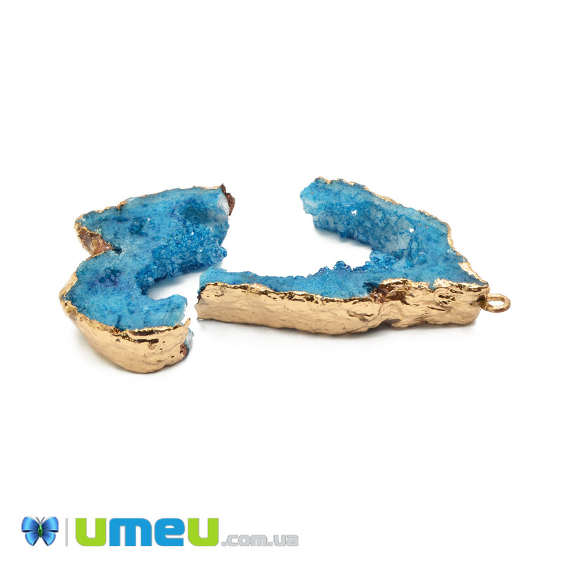 Підвіска з натурального каменю, Друза агату УЦЕНКА, Блакитна, 55х24 мм (POD-042040)