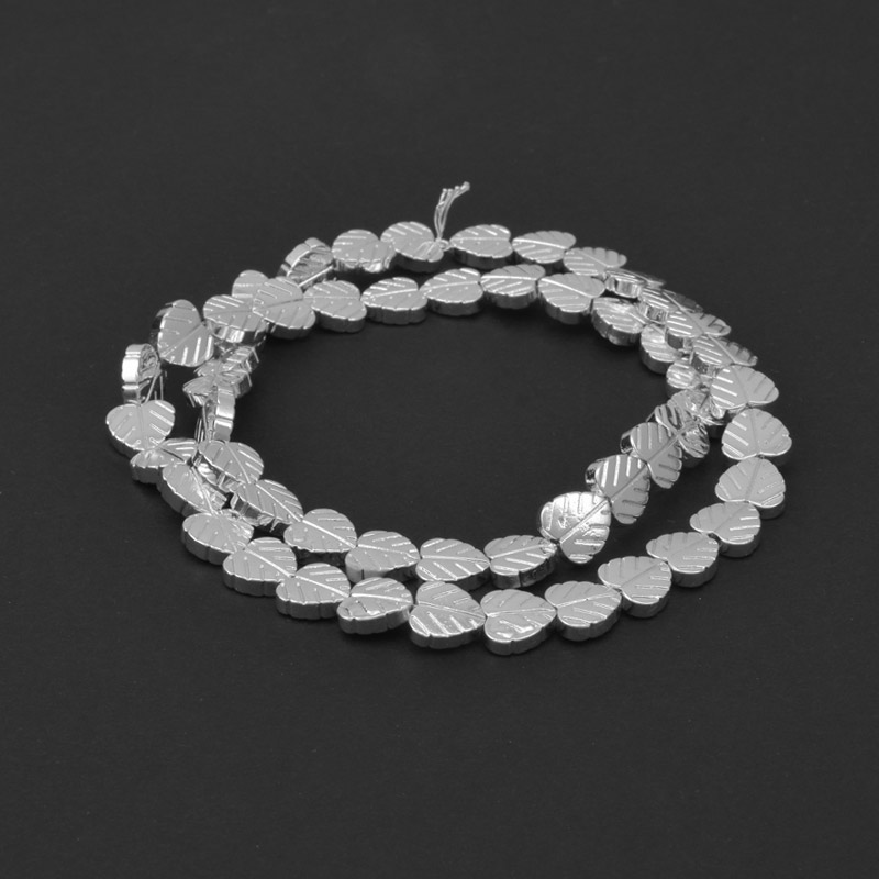 Бусины Гематит, Нат. камень, Листик, 8х8х2,5 мм, С покрытием, Светлое серебро (BUS-057823)