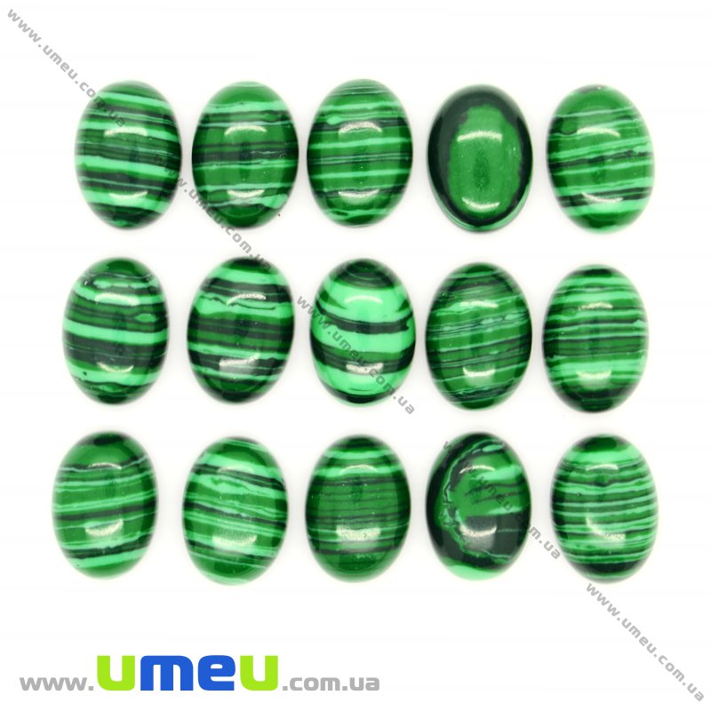 Кабошон нат. камінь Малахіт (син.), Овал, 14х10 мм (KAB-009431)