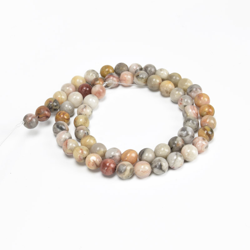 Намистини Агат мереживний (Crazy Agate), Натур. камінь, 6,5 мм, Круглі, 37 см (BUS-060729)