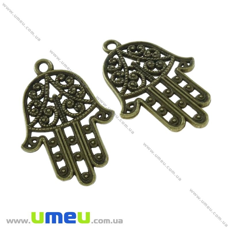Подвеска метал. Рука Фатимы (Хамса), 30х22 мм, Античная бронза (POD-021082)