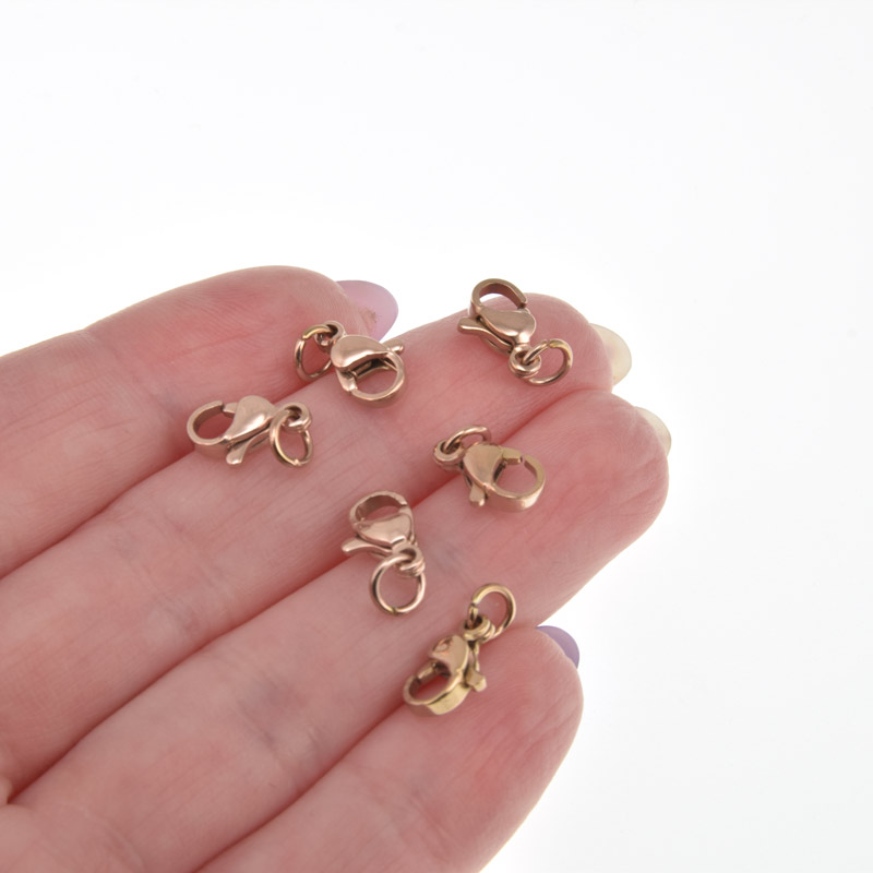 Замок-карабин с колечком 5 мм из нерж. стали, 10х7 мм, Розовое золото (STL-057107)