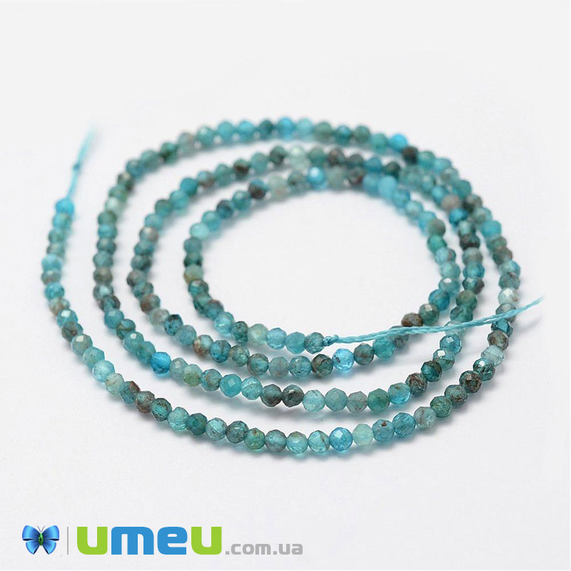 Бусины Апатит, Натур. камень, 2 мм, Круглые граненые (BUS-040887)