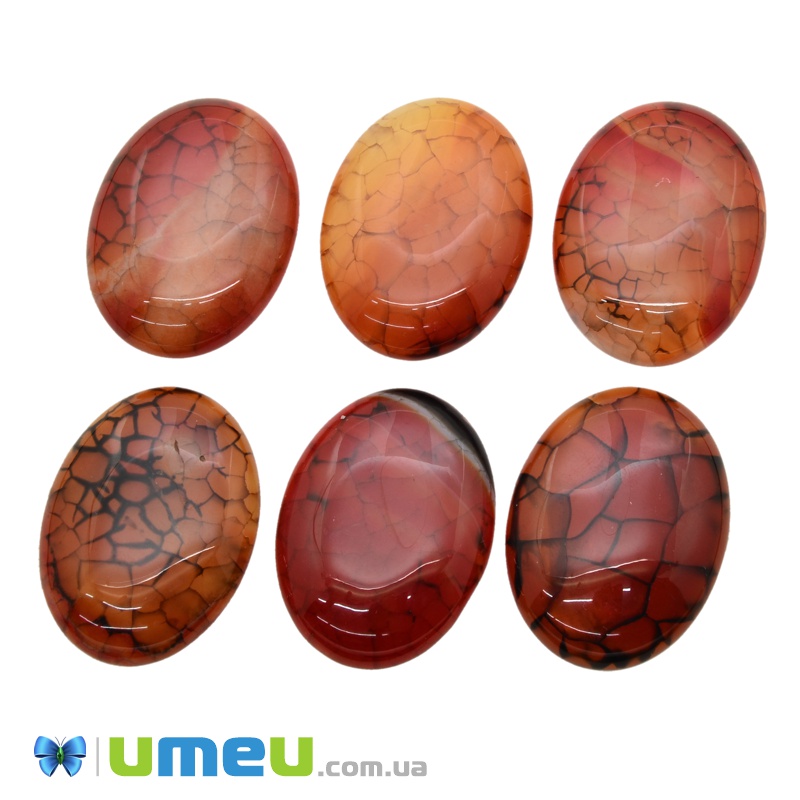 Кабошон нат. камінь Агат Вени Дракона коричневий, Овал, 40х30 мм (KAB-038551)