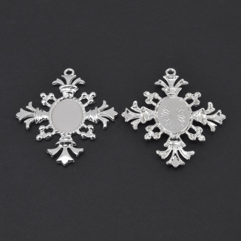 Основа овальна Хрест, 52х44 мм, 18х13 мм, Світле срібло (OSN-059450)