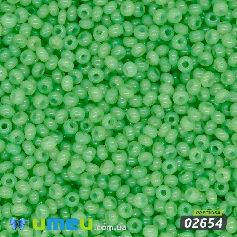 Бісер чеський №448/02654, Салатовий, Алебастровий, 10/0 (BIS-043803)