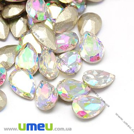 Ріволі скляний, Крапля гранована, 14х10 мм, Білий АВ (KAB-013218)