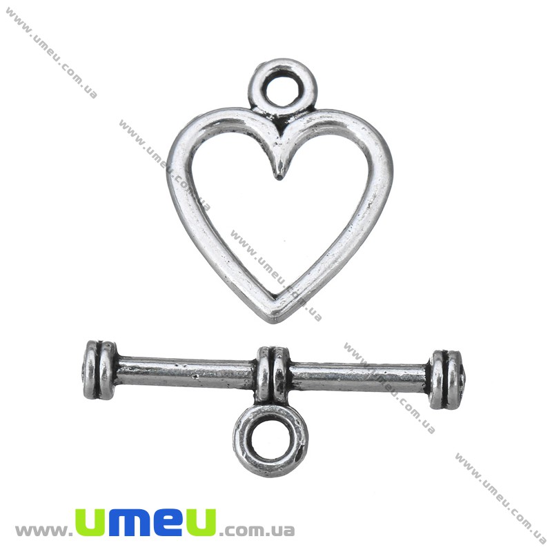 Тогл Серце, Античне срібло, 14х11 мм (ZAM-024229)