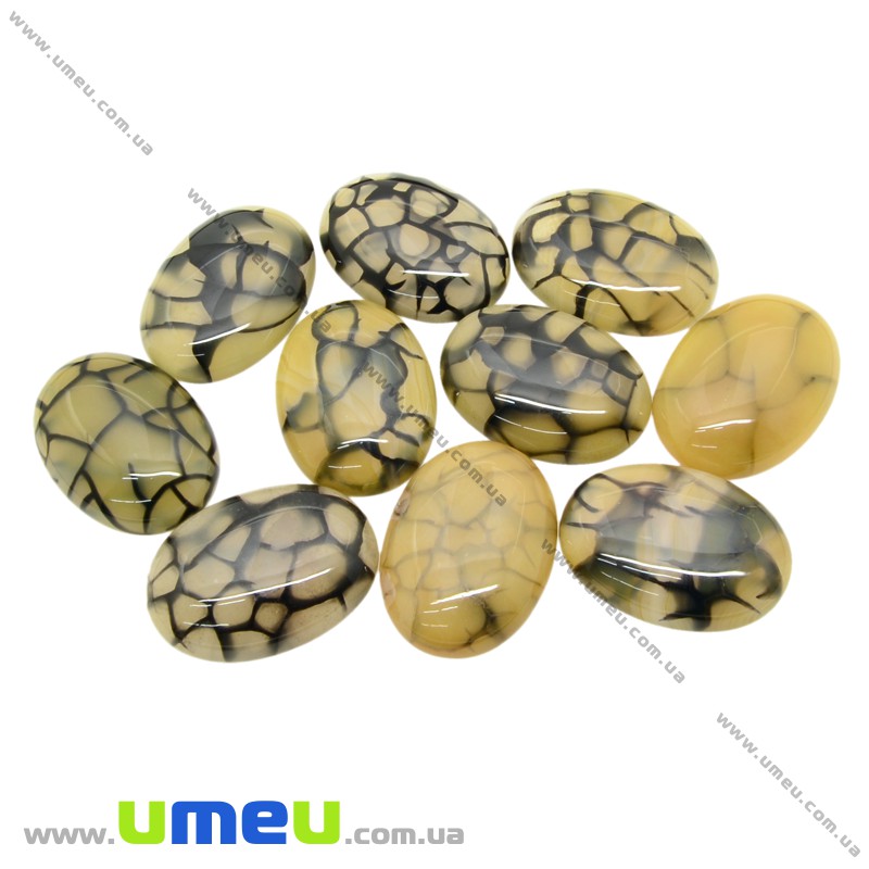 Кабошон нат. камінь Агат Вени Дракона жовтий, Овал, 30х22 мм (KAB-025995)