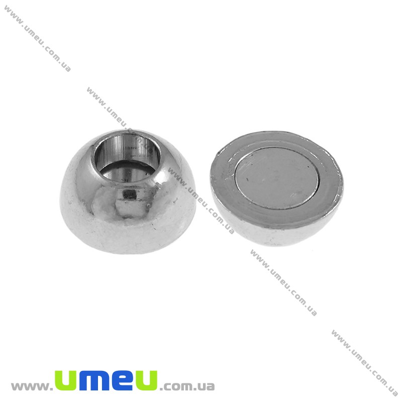 Замок магнітний круглий для вклеювання шнура, Темне срібло, 11х13 мм (ZAM-020094)