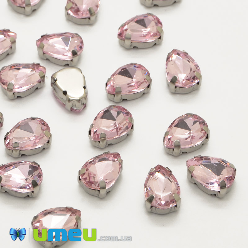 Шатон капля 14х10 мм, Темное серебро, Розовый (KAB-052599)