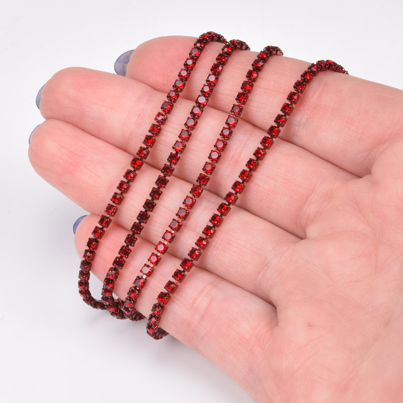 Стразовий ланцюг SS6 - 2,0 мм, Бордовий, Стрази скляні бордові (ZEP-061014)
