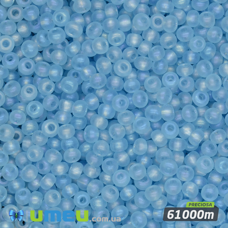 Бісер чеський №765m/61000m, Блакитний світлий, Матовий прозорий райдужний, 10/0 (BIS-049541)
