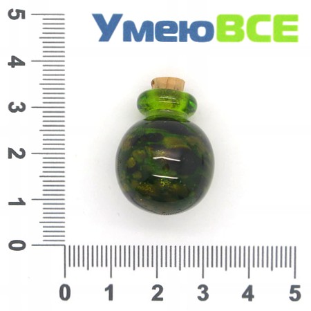 Скляна баночка Lampwork з фосфорісцентнимі вкрапленнями, 26х21 мм, Зелена (DIF-006780)