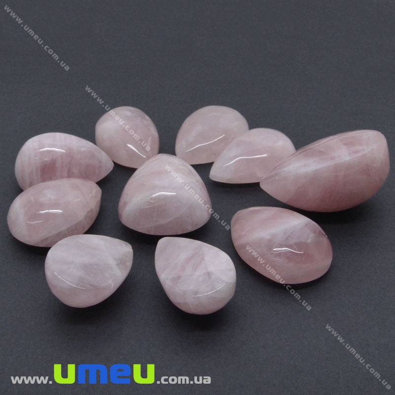Кабошон нат. камінь Кварц рожевий, Крапля, 32х24 мм (KAB-036165)