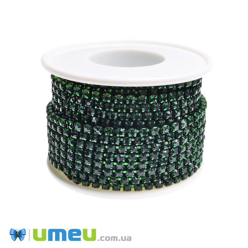 Стразовая цепь SS12 (2,8 мм), Изумрудная, Стразы стеклянные изумрудные (ZEP-049292)