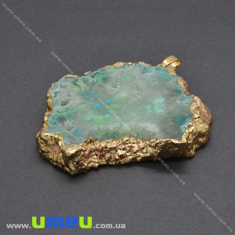 Підвіска з натурального каменю, Друза агату, Салатова, 69х58 мм (POD-036550)