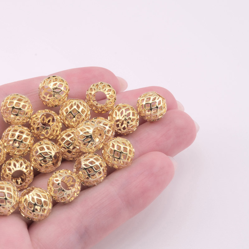 Намистина метал., Кругла ажурна, 10 мм, Латунь з покриттям 14 kt (BUS-058340)