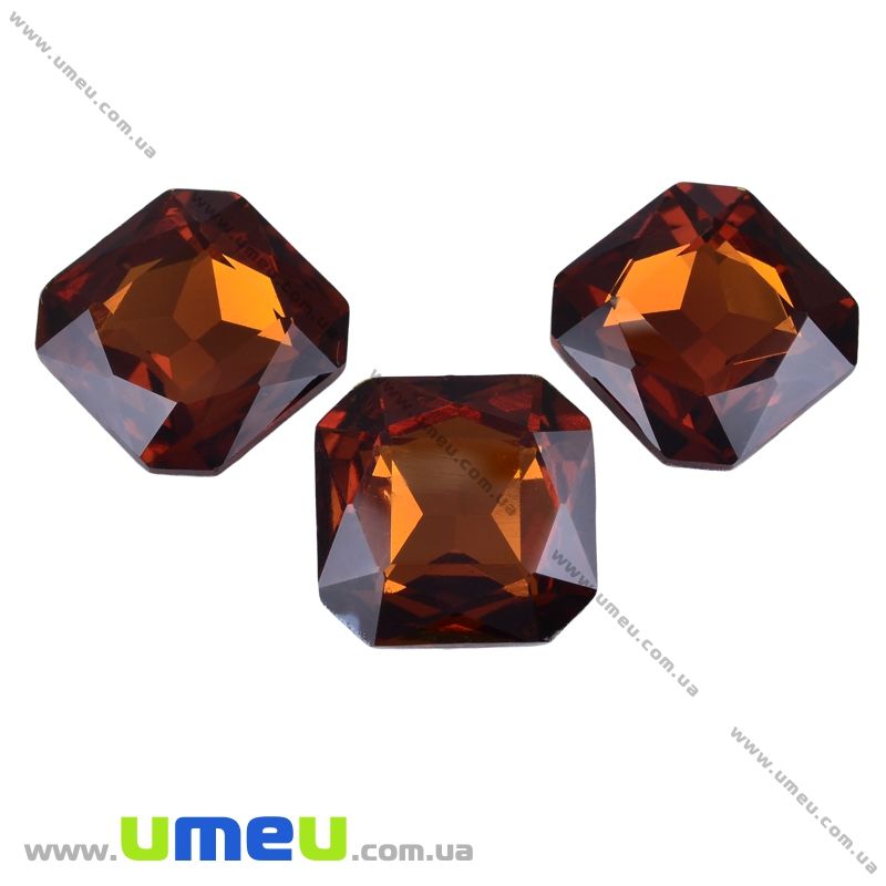 Ріволі скляний, Квадратний гранований, 18х18 мм, Коричневий (KAB-003692)