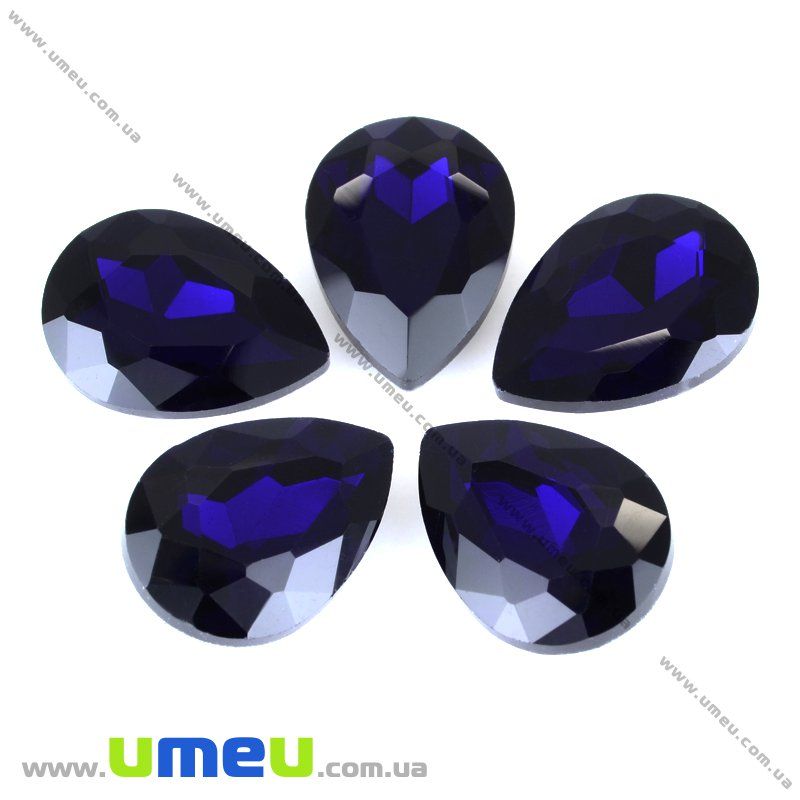 Ріволі скляний, Крапля гранована, 18х13 мм, Темно-синій (KAB-009444)