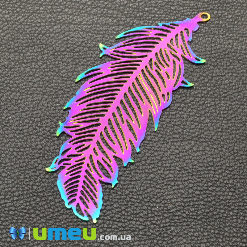 Підвіска з нержавіючої сталі Перо, 47х19 мм, Різнокольорова (STL-043192)