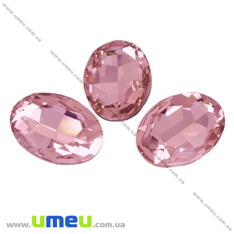 Ріволі скляний, Овал гранований, 25х18 мм, Рожевий (KAB-009454)