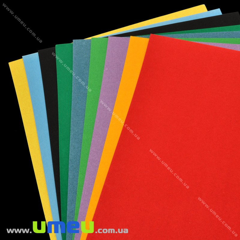 Картон кольоровий оксамитовий, А4, 10 кольорів, 10 листів (DIF-033718)