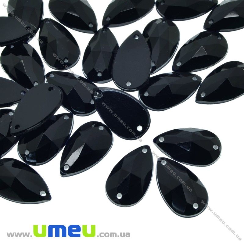 Пришивний кристал пласт. Крапля гранована, 20х12 мм, Чорний (KAB-030607)