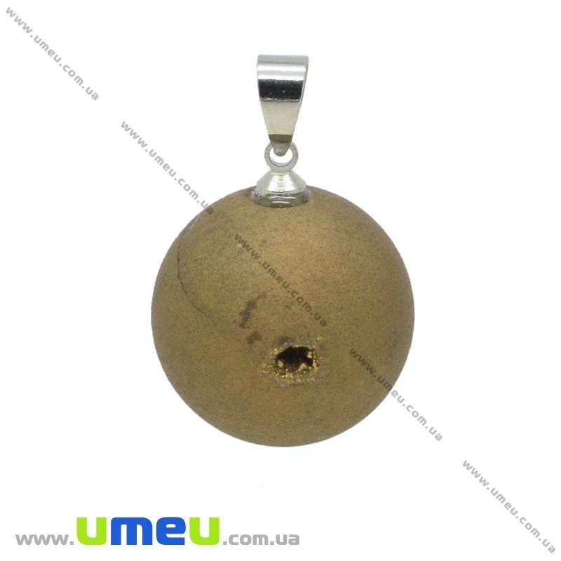 Підвіска з натурального каменю Куля, Друза агату, Золотиста, 31х20 мм (POD-033068)