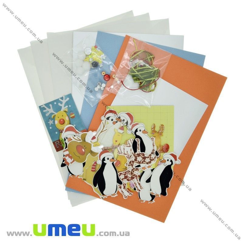 Набір скрапбукінгу для виготовлення 3-х великих листівок з конвертами, Пінгвіни (DIF-032794)
