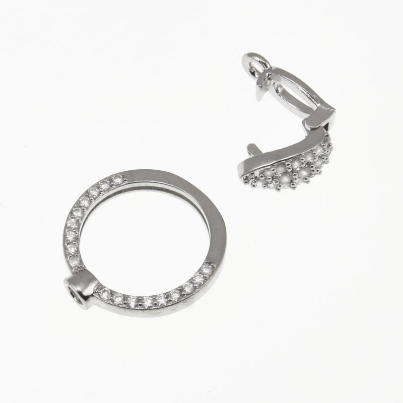 Застёжка, 22х14 мм, Латунь с покрытием Родий, Куб. цирконий (ZAM-060840)