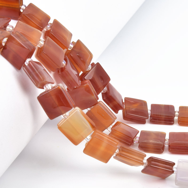 Намистини Агат червоний, Натур. камінь, 10х10х5 мм, Квадратні (BUS-058223)