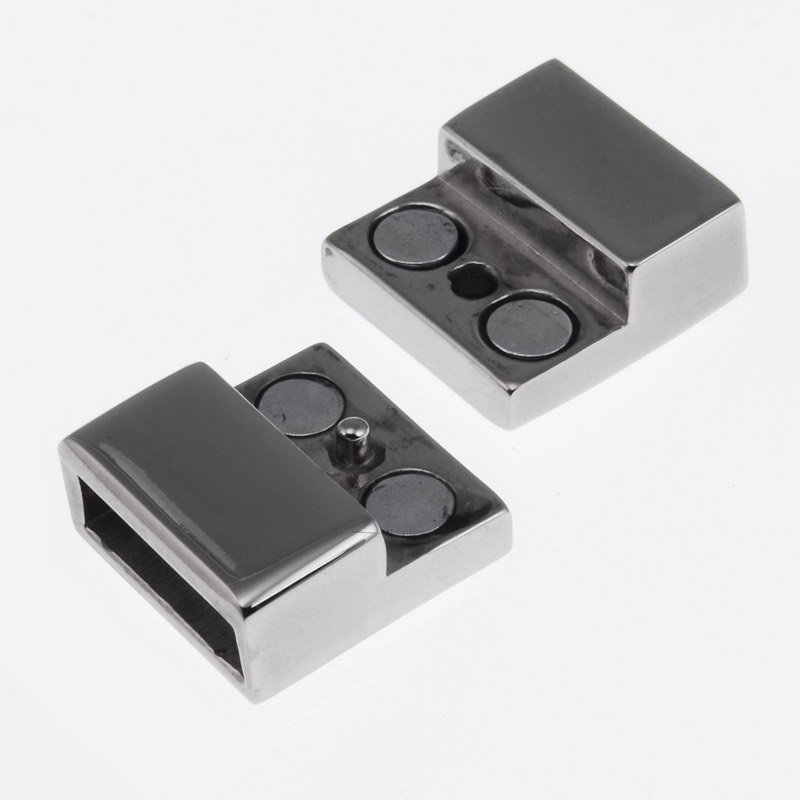 Замок магнитный из нерж. стали для вклеивания шнура, 22х14 мм, Темное серебро (STL-055634)